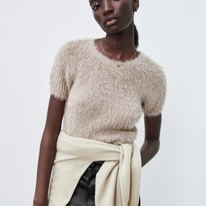 Cozy Cropped Beige Fuzzy Sweater
